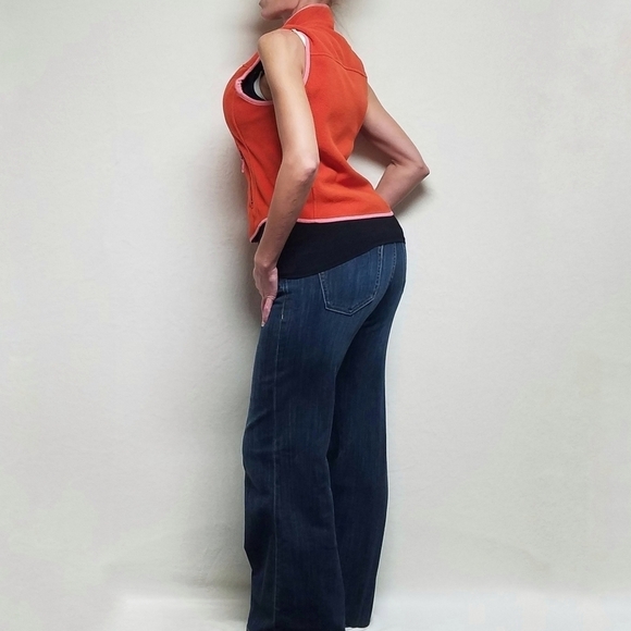 VINTAGE 80s J. Crew Neon Pink Orange Polartec Fleece Full-zip Mock Neck Vest - Picture 3 of 13